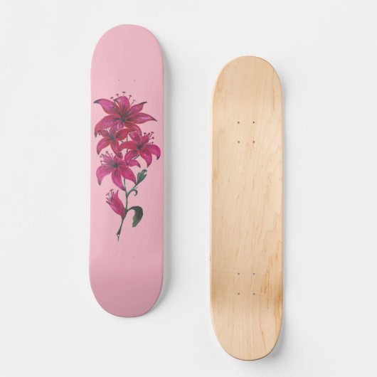 Waterverf Lillies Pink Skateboard (Voorkant)