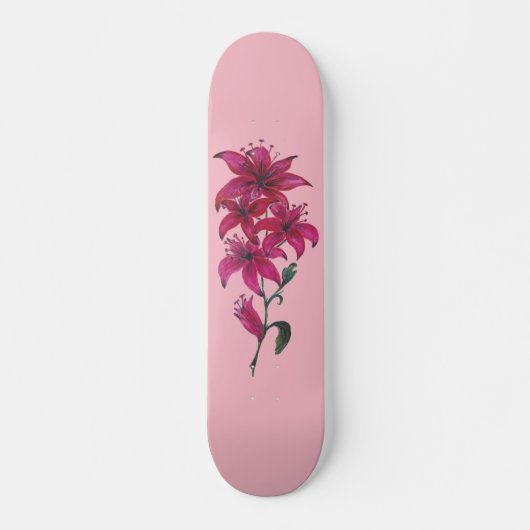 Waterverf Lillies Pink Skateboard (Voorkant)