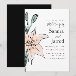 Waterverf Lily Floral Line Art Ink Sketch Wedding