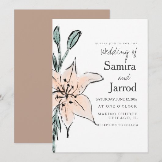 Waterverf Lily Floral Line Art Ink Sketch Wedding (Voorkant / Achterkant)