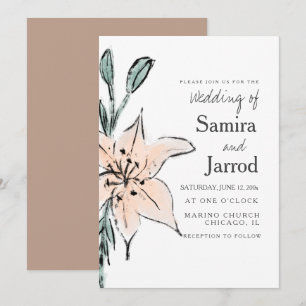 Waterverf Lily Floral Line Art Ink Sketch Wedding