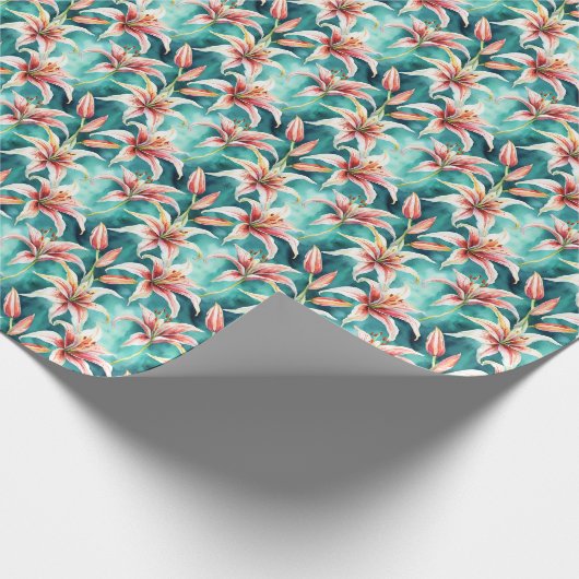 Waterverf Lily Flower Gift Wrap Cadeaupapier (Hoek)