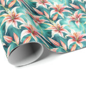 Waterverf Lily Flower Gift Wrap Cadeaupapier (Rol Hoek)