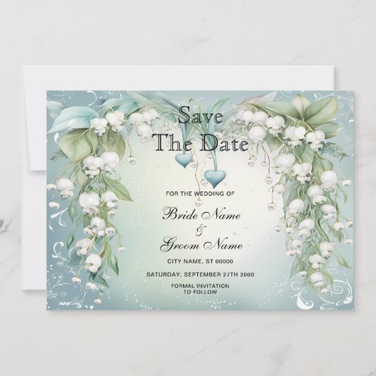 Waterverf Lily of the Valley Save The Date (Voorkant)