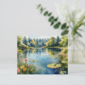 Waterverf Lily Pond, Bos, Natuur Briefkaart (Staand voorkant)