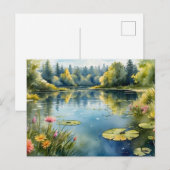 Waterverf Lily Pond, Bos, Natuur Briefkaart (Voorkant / Achterkant)