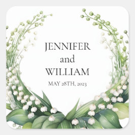 Waterverf Lily van de Valley Bridal Party Vierkante Sticker