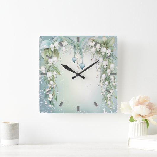 Waterverf Lily van de Valley Wall Clock Vierkante Klok (Huis)