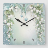 Waterverf Lily van de Valley Wall Clock Vierkante Klok (Voorkant)