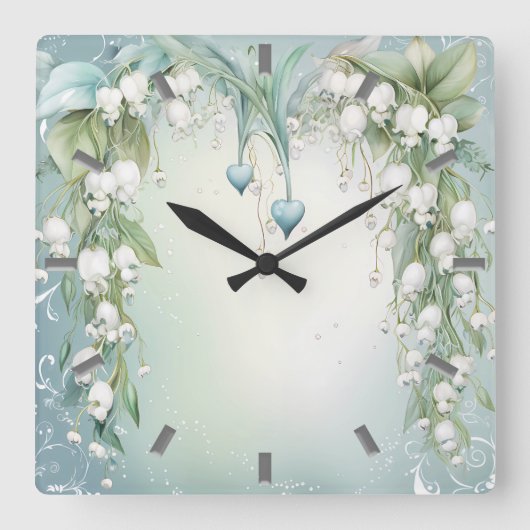 Waterverf Lily van de Valley Wall Clock Vierkante Klok (Voorkant)