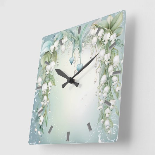 Waterverf Lily van de Valley Wall Clock Vierkante Klok (Hoek)