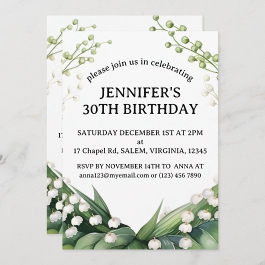 Waterverf Lily van het Vallei Verjaardagsfeest Kaart (Voorkant / Achterkant)