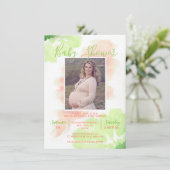 Waterverf Limoen Roze  BABY SHOWER | FOTO Kaart (Staand voorkant)