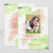 Waterverf Limoen Roze Bloemen ZOET ZESTIEN 16 Kaart (Voorkant / Achterkant)