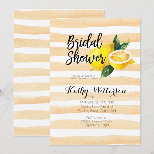 Waterverf limonade Bridal Shower-uitnodiging Kaart (Voorkant / Achterkant)
