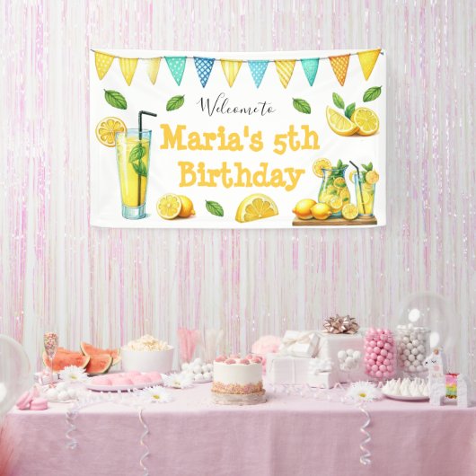 Waterverf limonade kinderen verjaardagsfeestje spandoek (Feest)