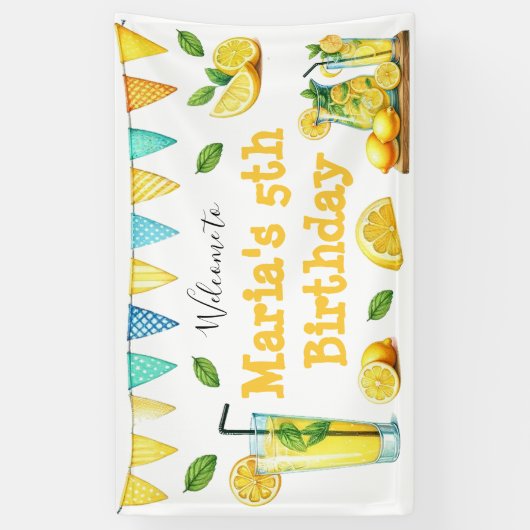 Waterverf limonade kinderen verjaardagsfeestje spandoek (Verticaal)