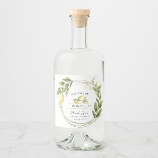 Waterverf Limoncello Bloemenlikeur Custom Likeurfles Etiket (Voorkant)