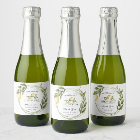 Waterverf Limoncello Bloemenlikeur Custom Sparkling Wijnetiket (Flessen)