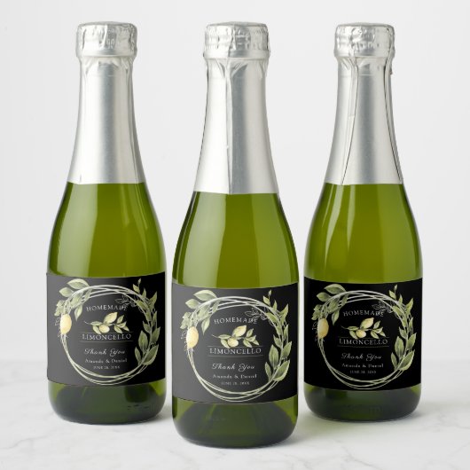 Waterverf Limoncello Floral Mousserende Wijn Label Sparkling Wijnetiket (Flessen)