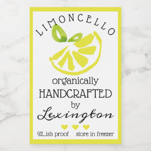 Waterverf Limoncello voor een klein flesetiket Voedselcontainer Etiket
