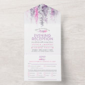 Waterverf lindigo roze avondreceptie bruiloft all in one uitnodiging (Binnen)