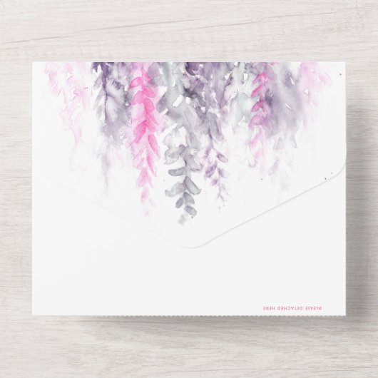 Waterverf lindigo roze avondreceptie bruiloft all in one uitnodiging (Achterkant)