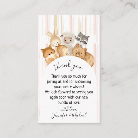 Waterverf Line Forest Baby Animal Bedankt Informatiekaartje (Voorkant)