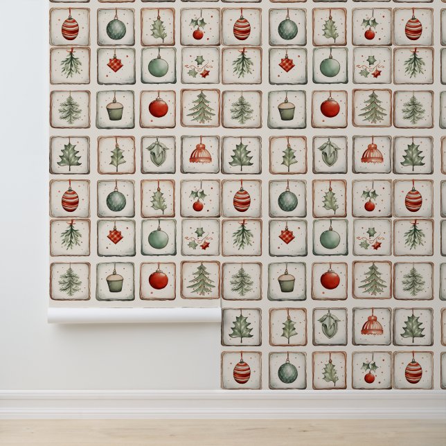 Waterverf Lineart kerstpatroon Behang (Applicatie)