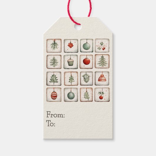 Waterverf Lineart kerstpatroon Cadeaulabel (Voorkant)