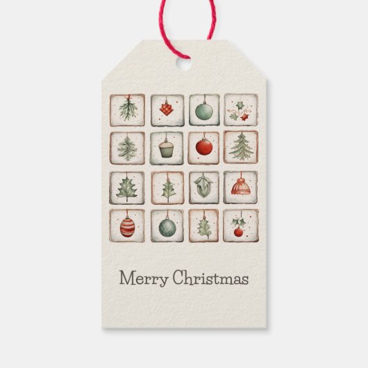 Waterverf Lineart kerstpatroon Cadeaulabel (Achterkant)