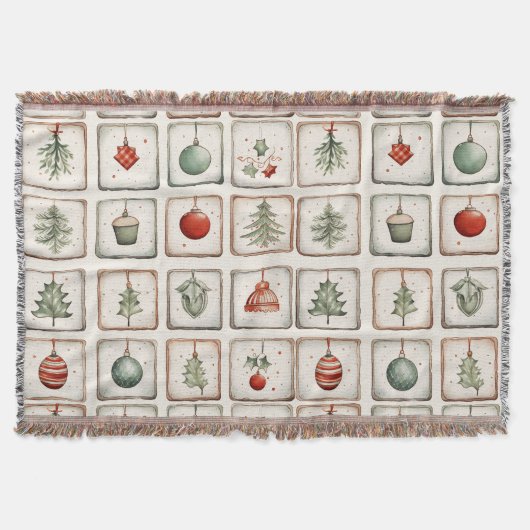 Waterverf Lineart kerstpatroon Deken (Voorkant)