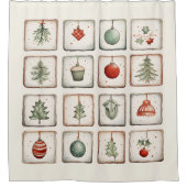 Waterverf Lineart kerstpatroon Douchegordijn (Voorkant)