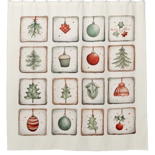 Waterverf Lineart kerstpatroon Douchegordijn (Voorkant)
