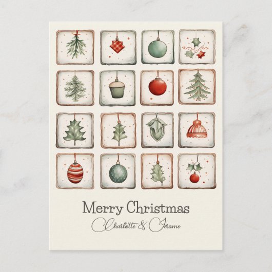 Waterverf Lineart kerstpatroon Feestdagenkaart (Voorkant)