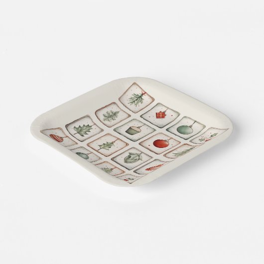 Waterverf Lineart kerstpatroon Papieren Bordje (Gebogen)