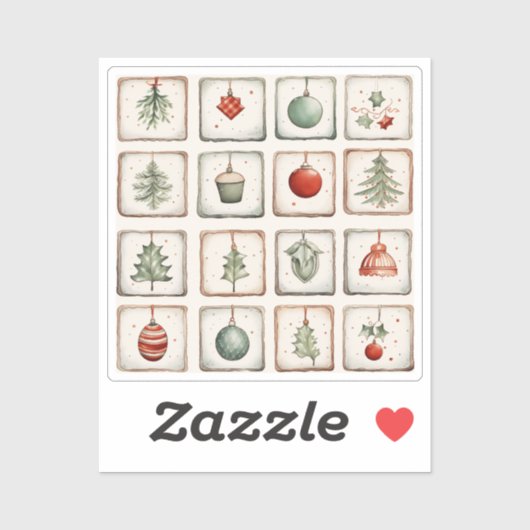Waterverf Lineart kerstpatroon Sticker (Vel)