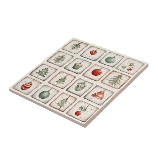 Waterverf Lineart kerstpatroon Tegeltje (Zijkant)