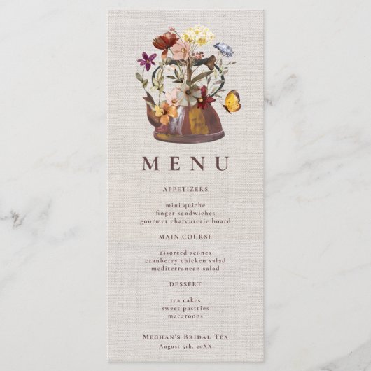 Waterverf Linnen Wildflower Tea Party Menu (Voorkant)