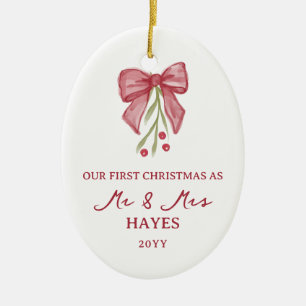 Waterverf Lint Bes Tak Eerste Kerst Mis Keramisch Ornament