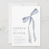 Waterverf lint boog stoffig blauw bruiloft kaart (Voorkant)