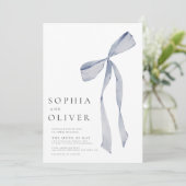 Waterverf lint boog stoffig blauw bruiloft kaart (Staand voorkant)