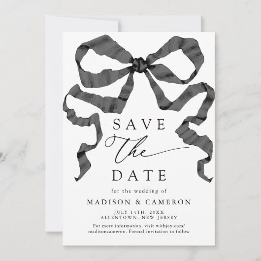 Waterverf lint boog zwart en wit save the date (Voorkant)