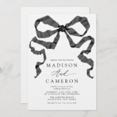 Waterverf lint boog zwart-wit bruiloft kaart (Voorkant / Achterkant)