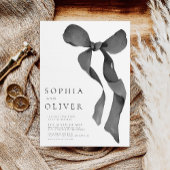 Waterverf lint boog zwart-wit bruiloft kaart