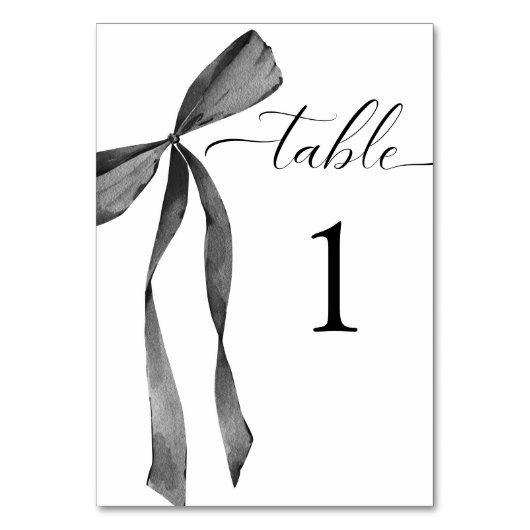 Waterverf lint boog zwart-wit bruiloft kaart (Voorkant)