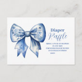 Waterverf lint Dusty Blue Bow Raffle Diapper Informatiekaartje (Voorkant)