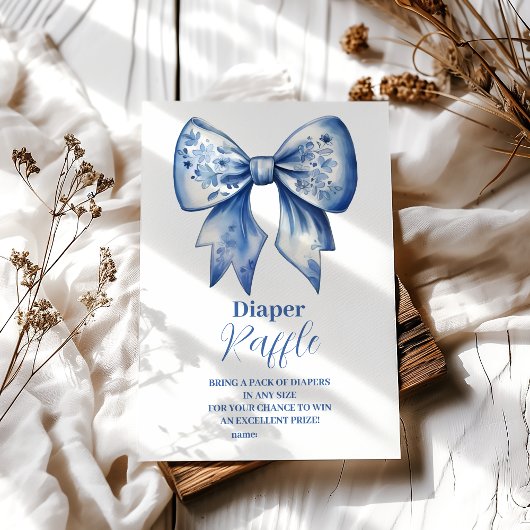 Waterverf lint Dusty Blue Bow Raffle Diapper Informatiekaartje