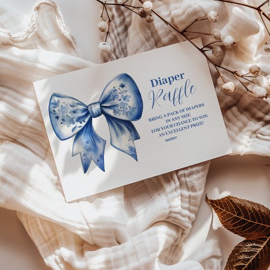 Waterverf lint Dusty Blue Bow Raffle Diapper Informatiekaartje