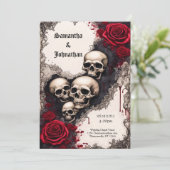 Waterverf Lint Schedel en Rozen Gothic Bruiloft Kaart (Staand voorkant)